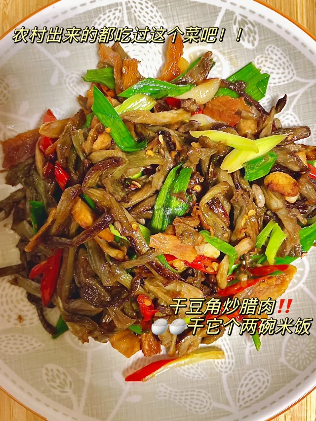 干豆角炒腊肉成品特写