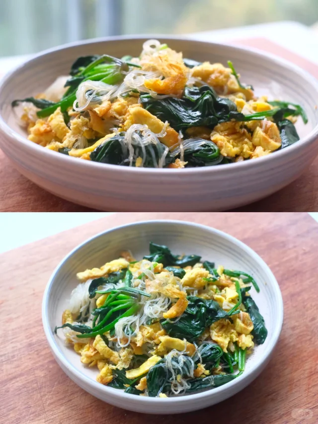 菠菜焯水与食材处理过程